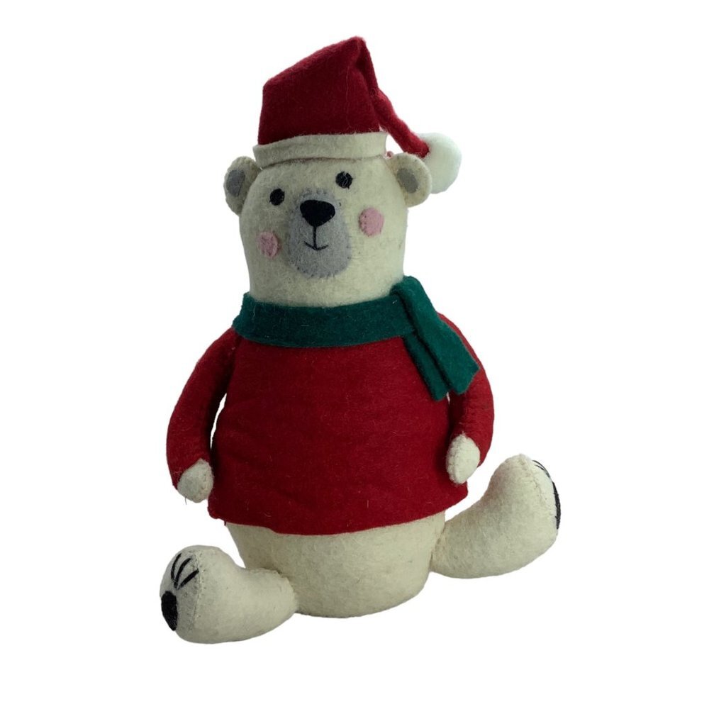 Winter Christmas Polar Bear Decor Plush Stuffed Animal Weighted Seated Artistic